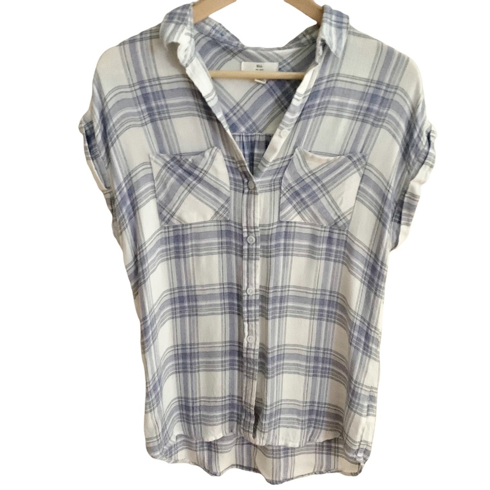 White & Purple Plaid Casual Short-Sleeve Shirt - Picture 1 of 4